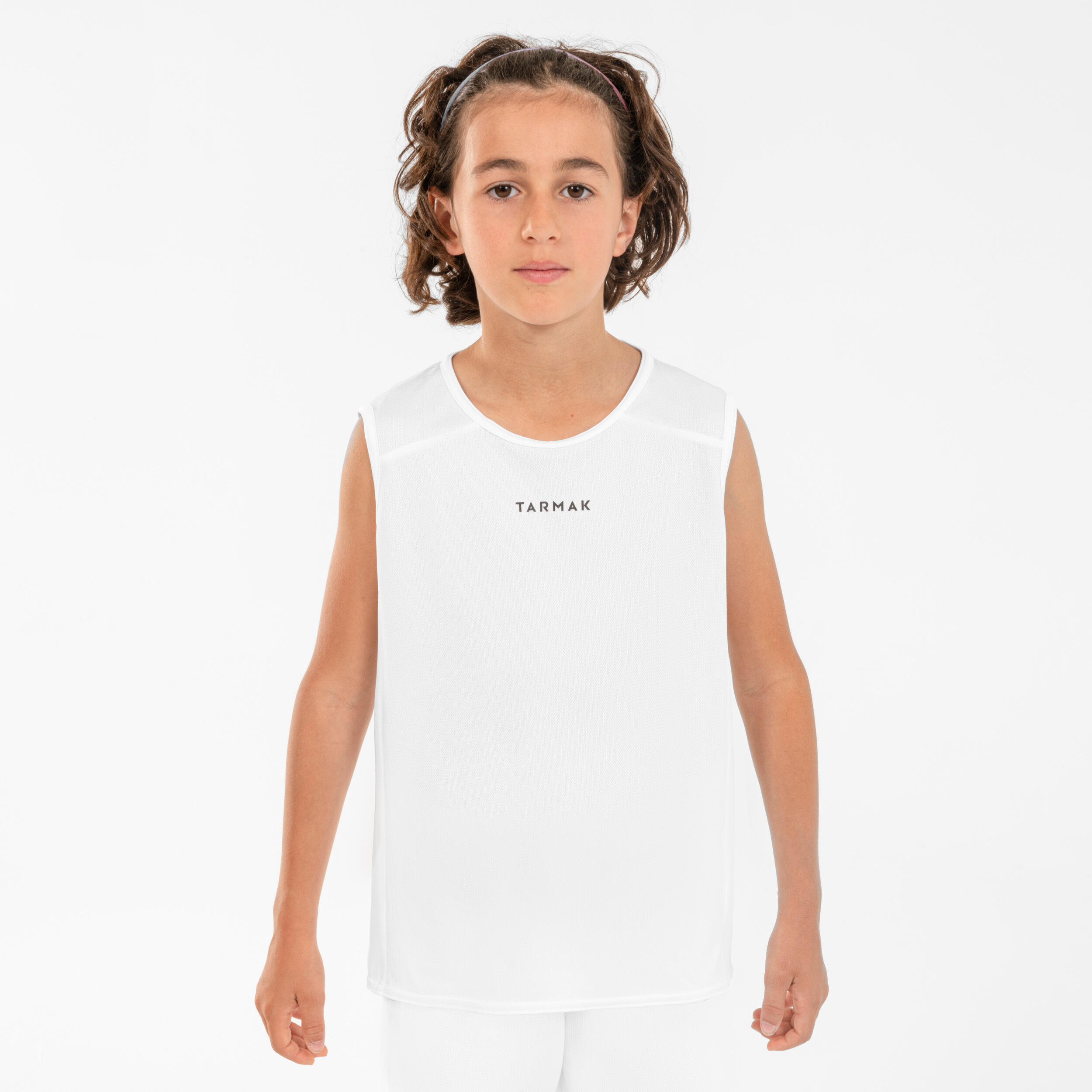 Kids' Sleeveless Basketball Jersey T100 - White 1/4