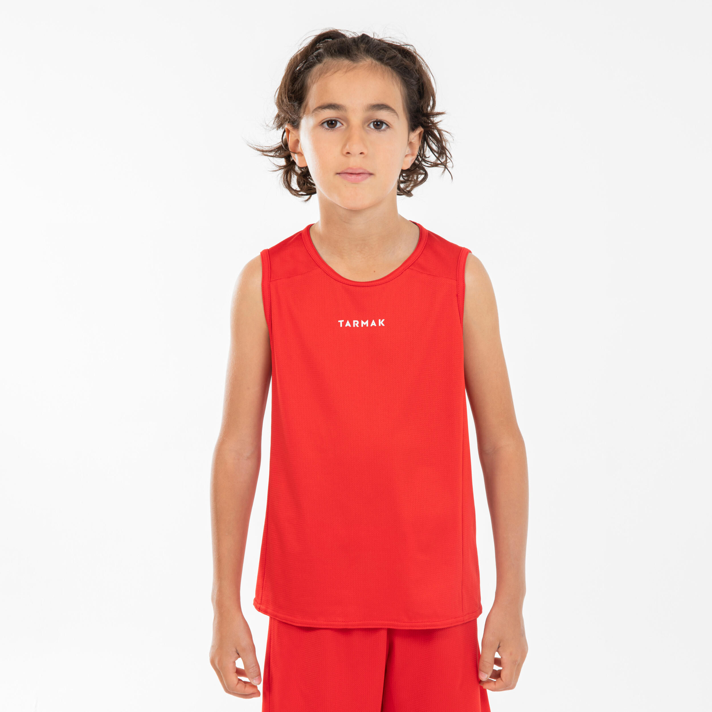 Kids' Sleeveless Basketball Jersey T100 - Red 1/4