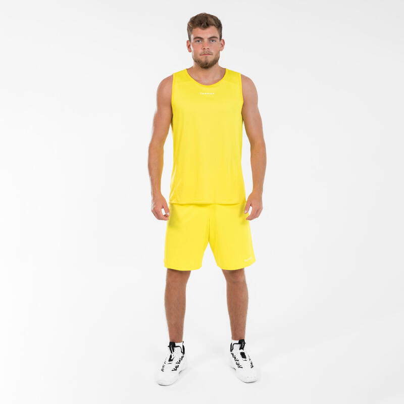 Mouwloos basketbalshirt voor heren T100 geel