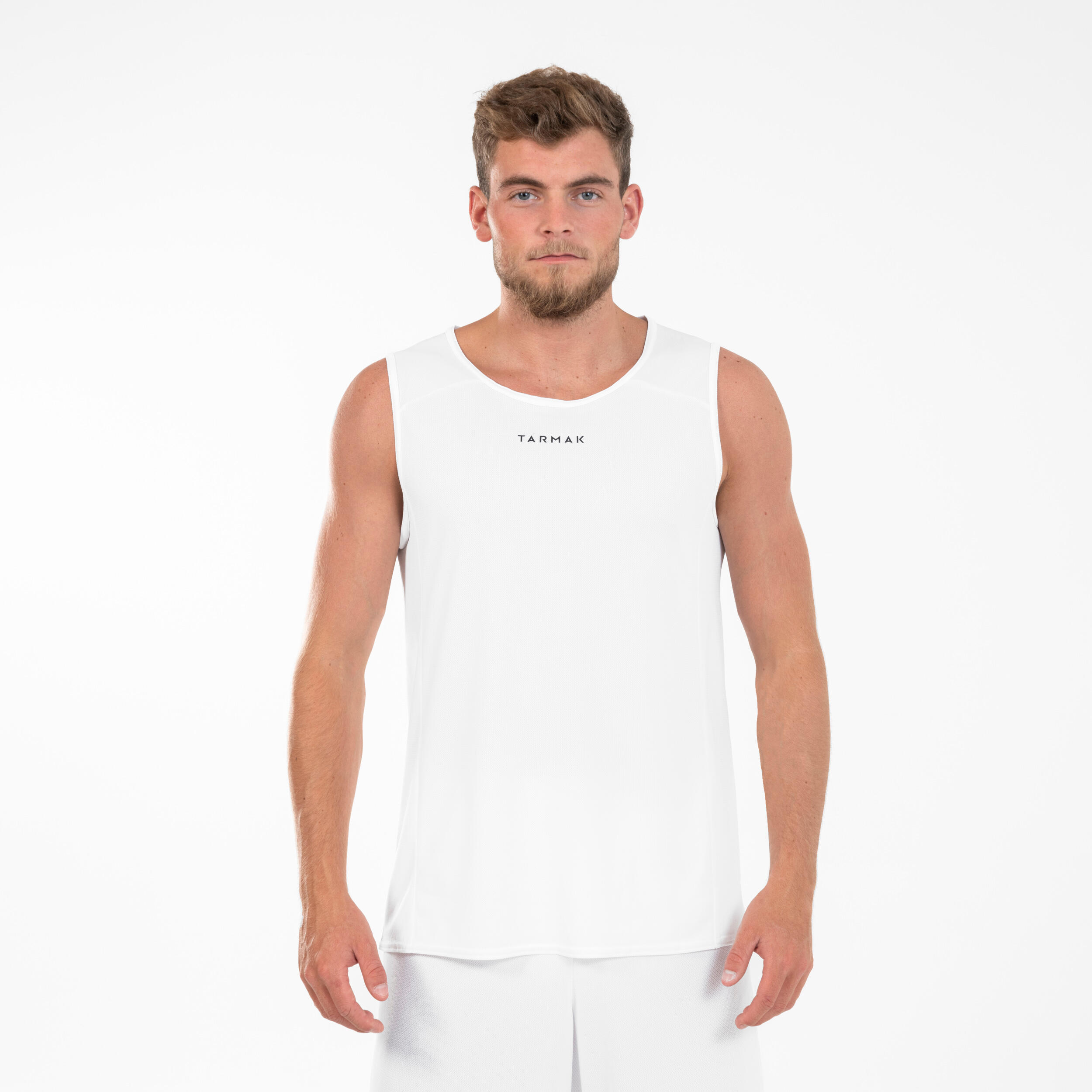 Adult Sleeveless Basketball Jersey T100 - White 1/4