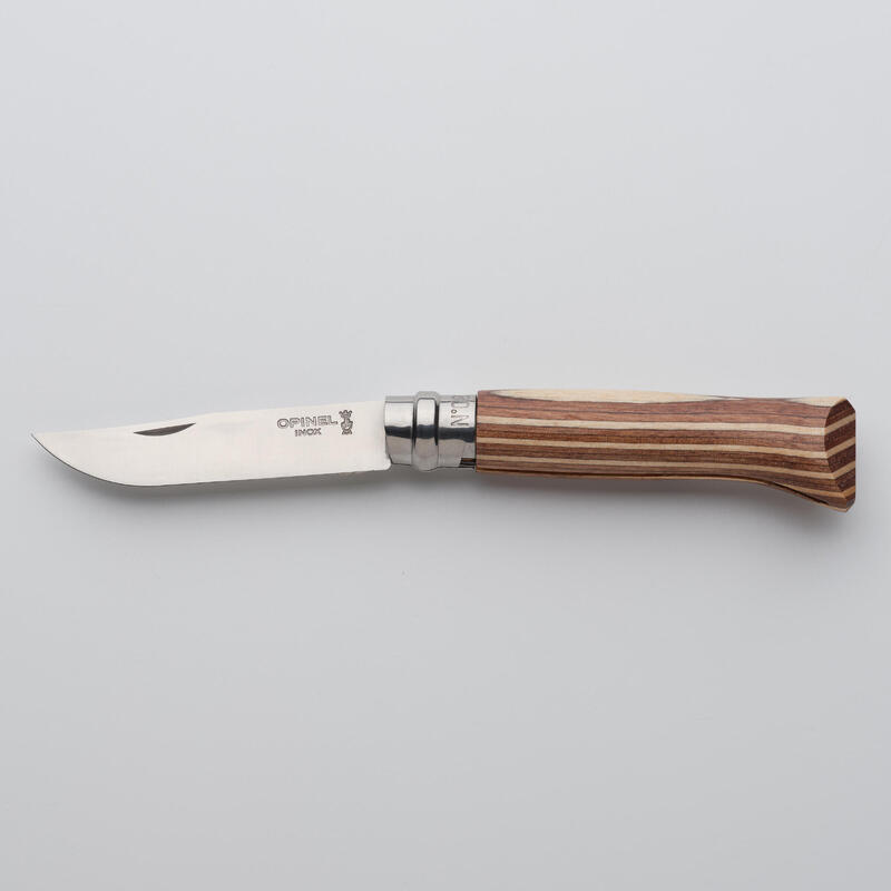 Zavírací nůž 8,5 cm nerezový Opinel č. 8 březová střenka strukturovaná hnědá