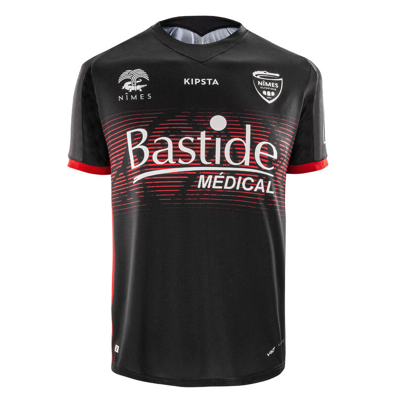 Maillot officiel du Nîmes Olympique 22/23 Extérieur adulte noir et rouge