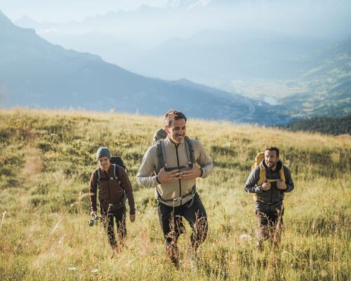 Three men hiking in nature