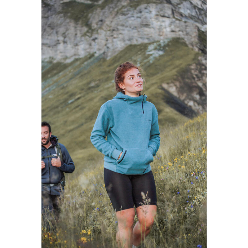 Fleecepullover Damen Hoodie Bergwandern - MH100 grün