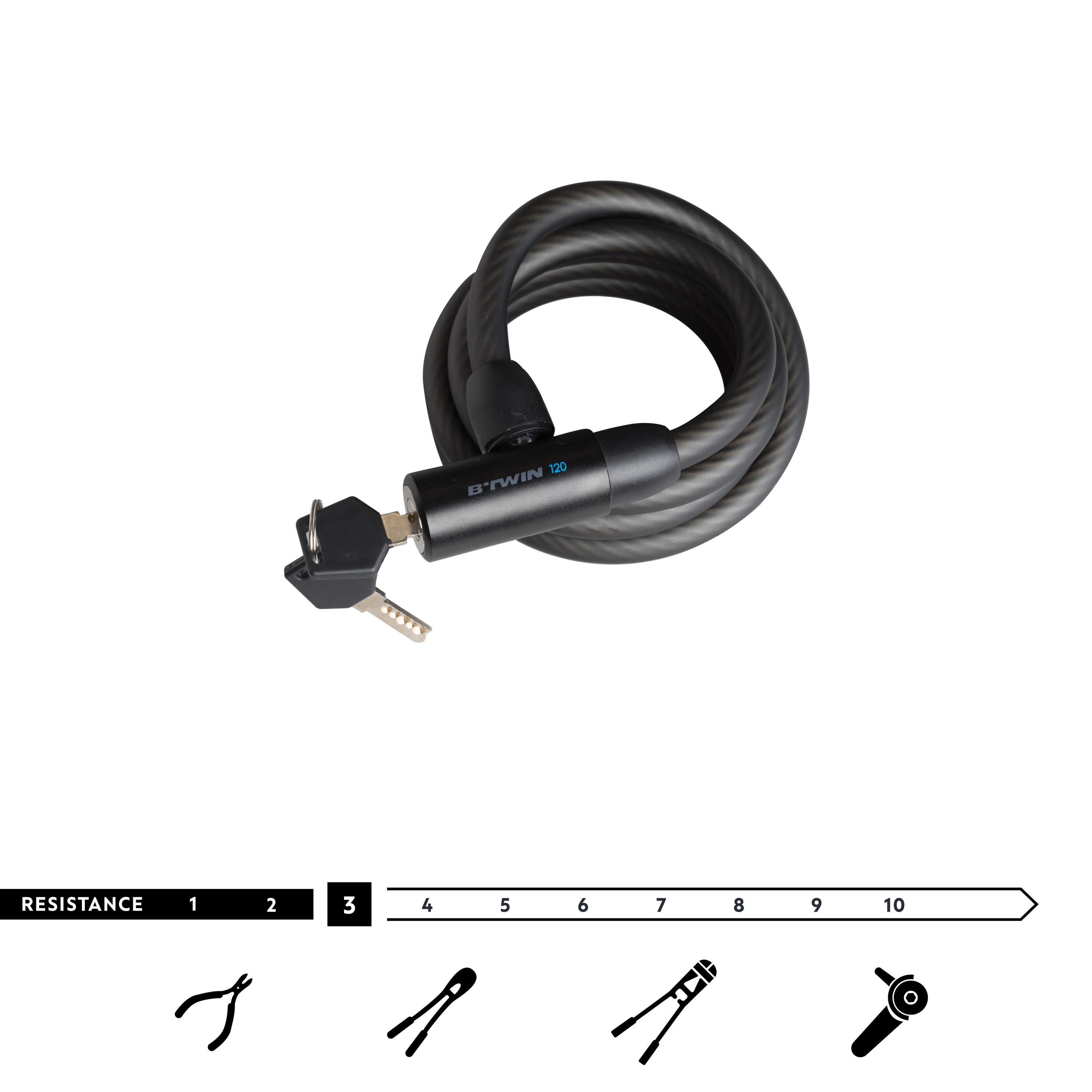 Bike Accessories Coil Cable Lock with Key 120 - Black 2/5