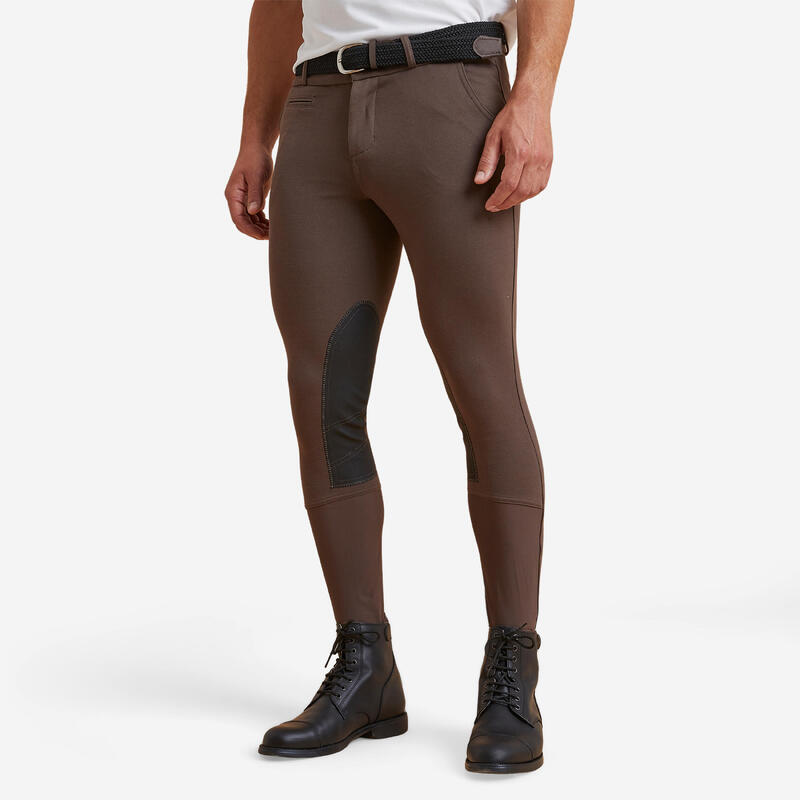 Pantalon équitation homme 140 basanes agrippantes marron