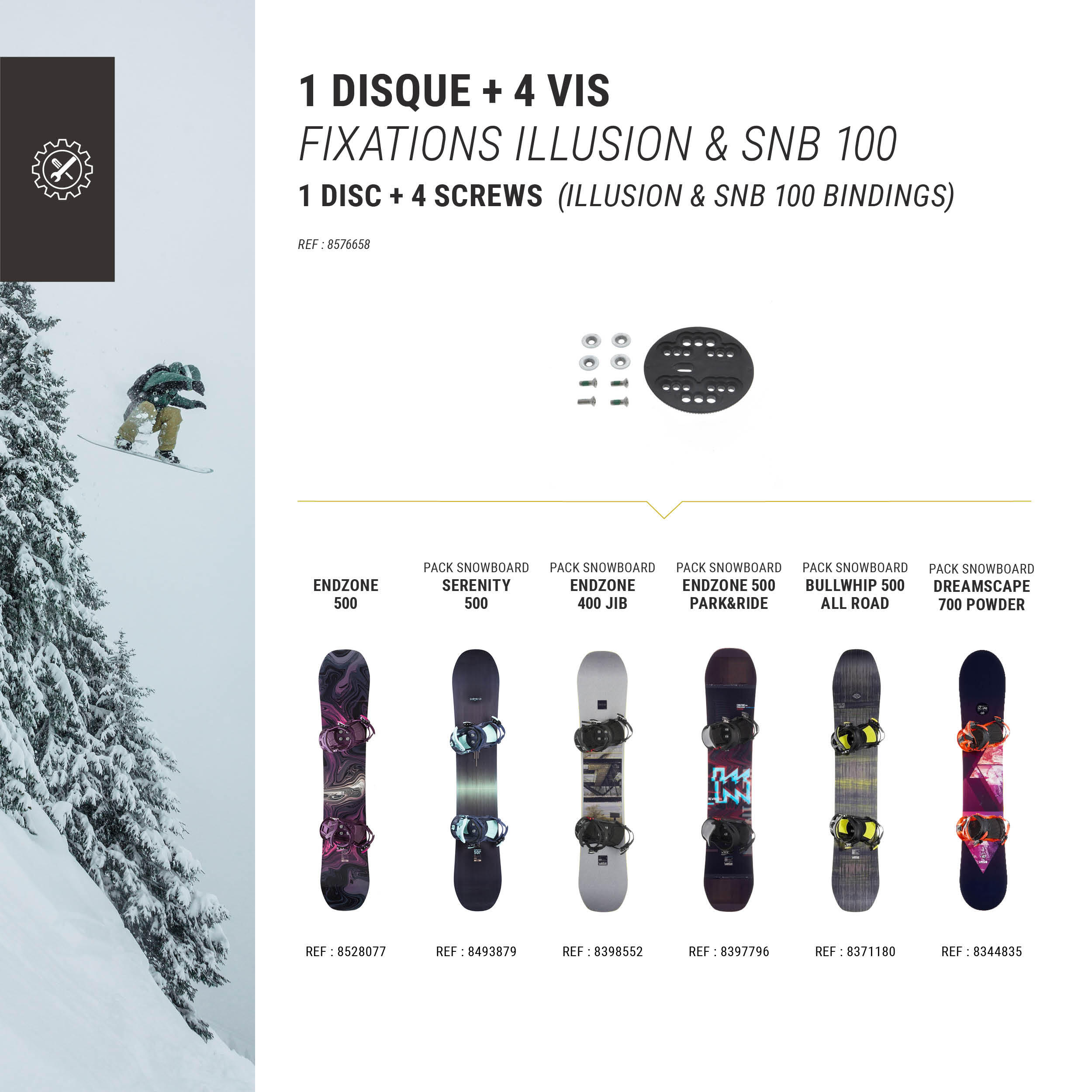 1 disco per attacchi da snowboard + 4 viti da 16". mm