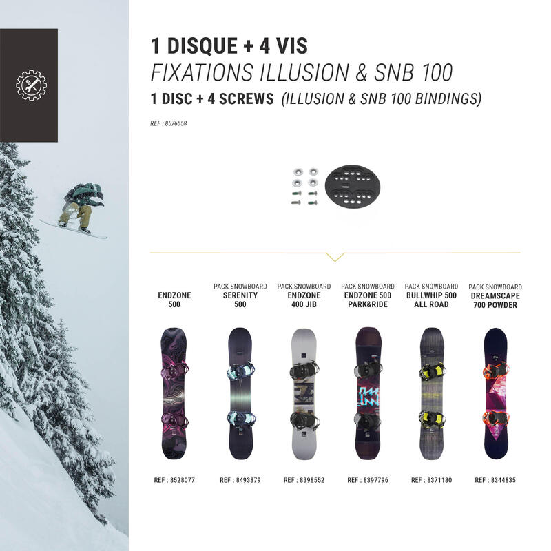 1 disque de fixation de snowboard + 4 vis de 16 mm