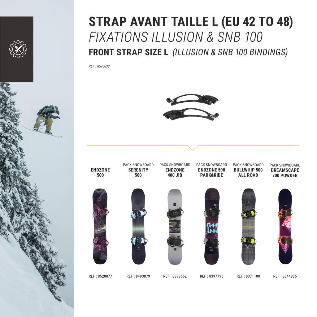 2 predné pásy cez prsty pre jeden pár snowboardového viazania Wedze veľkosť L (42-48)