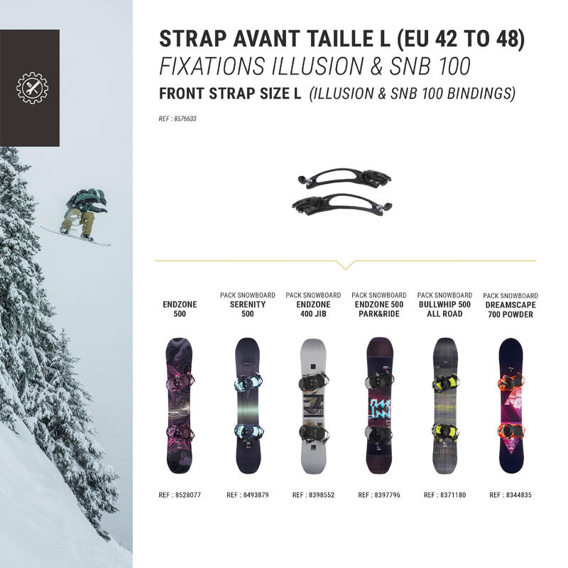 2 straps orteil pour 1 paire de fixations de snowboard wedze taille L (42/48)