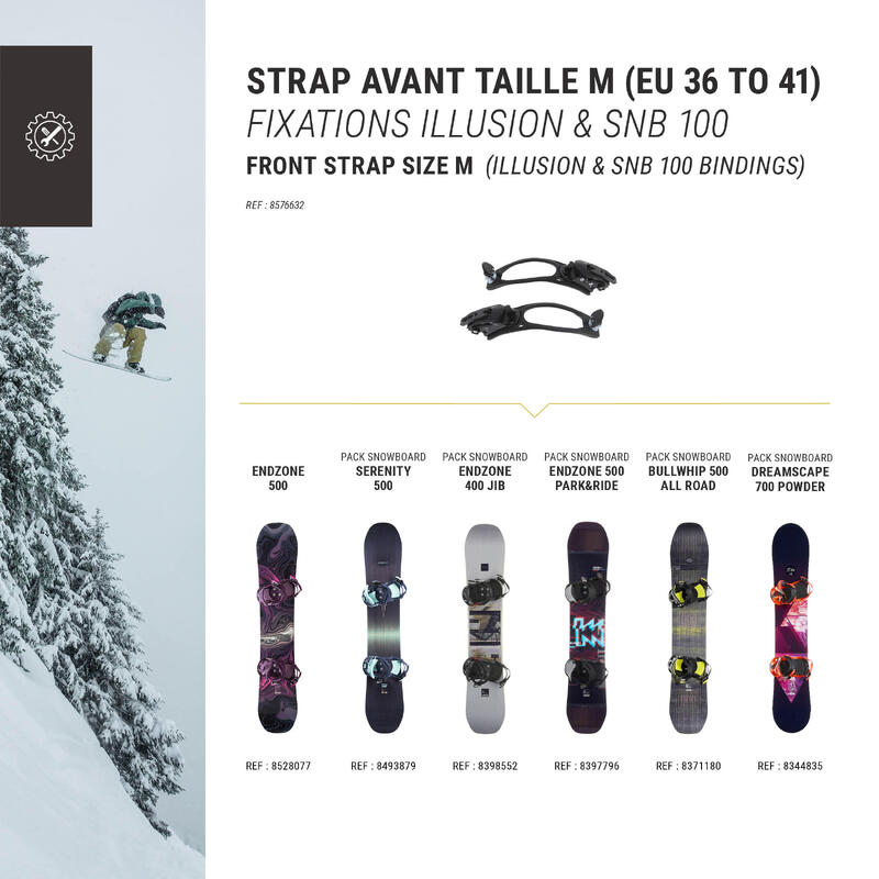 2 straps orteil pour 1 paire de fixations de snowboard wedze taille M (36/41)
