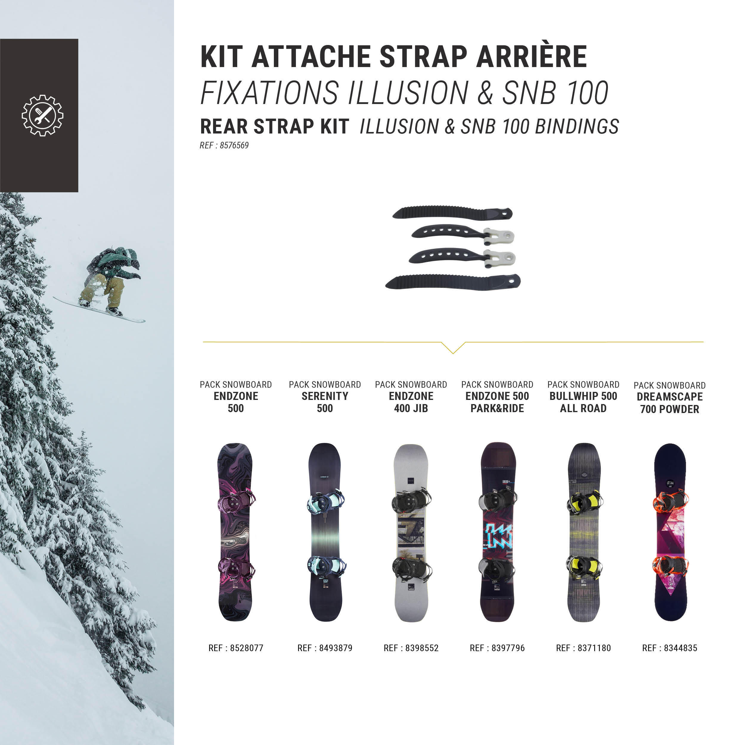 pair of rear strap fittings for Wedze snowboard bindings 3/3
