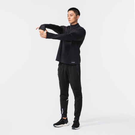 Vyriški šilti bėgimo marškinėliai „Warm 500“ ilgomis rankovėmis, juodi