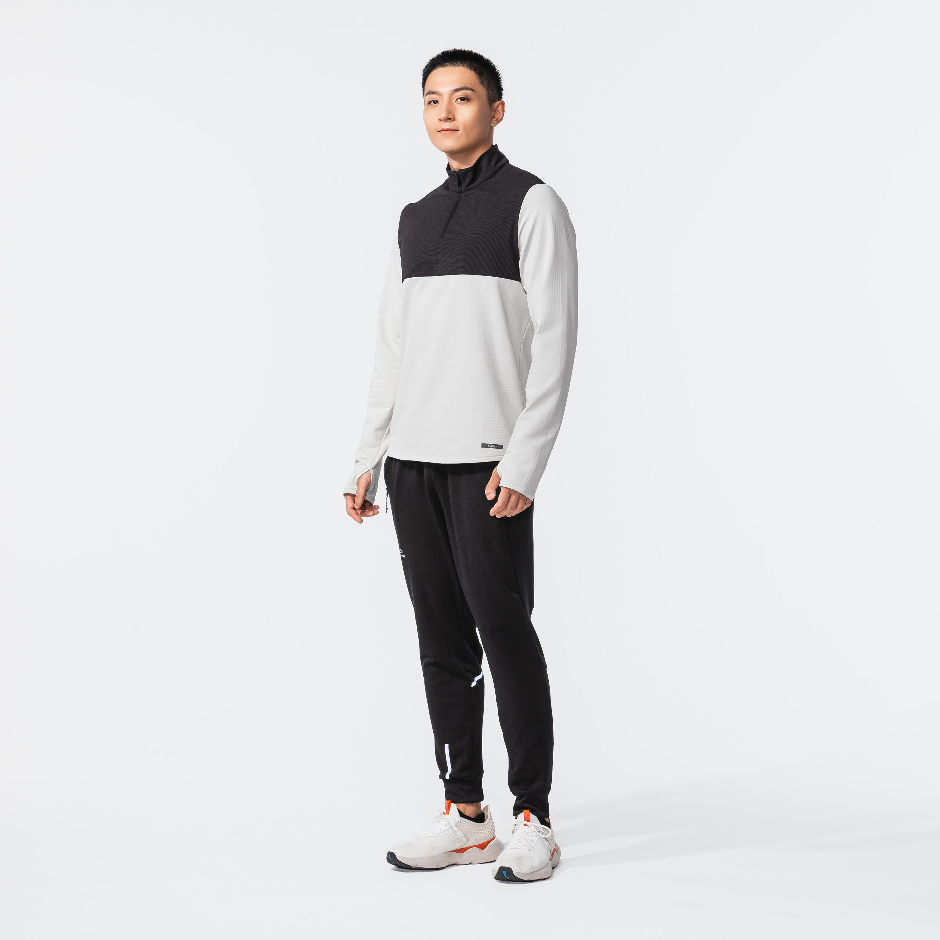 Men's KIPRUN Run 500 Warm Long-sleeved Zip Running T-Shirt - Beige 3/8