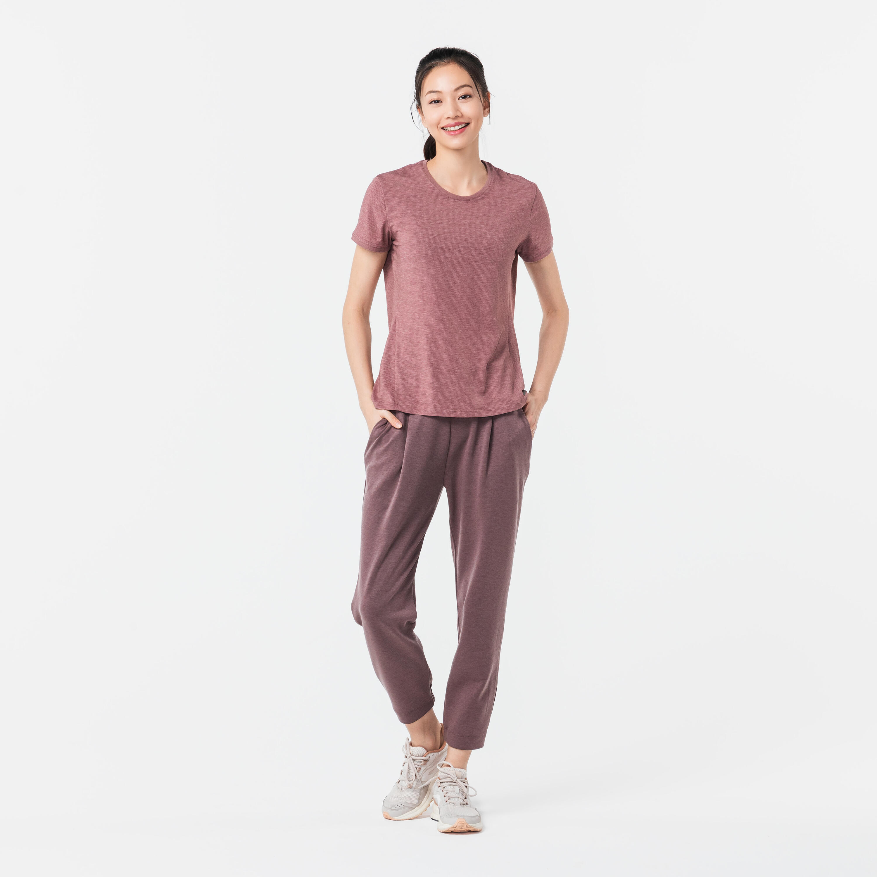 500 women's warm running/jogging trousers - purple 7/9