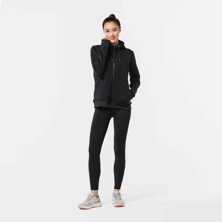 500 women's warm running/jogging hoodie - black