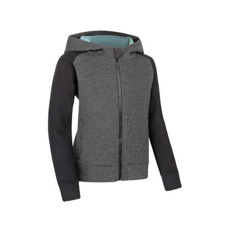 Kids' Breathable Cotton Zip-Up Hoodie 900 - Medium and Dark Grey Marl