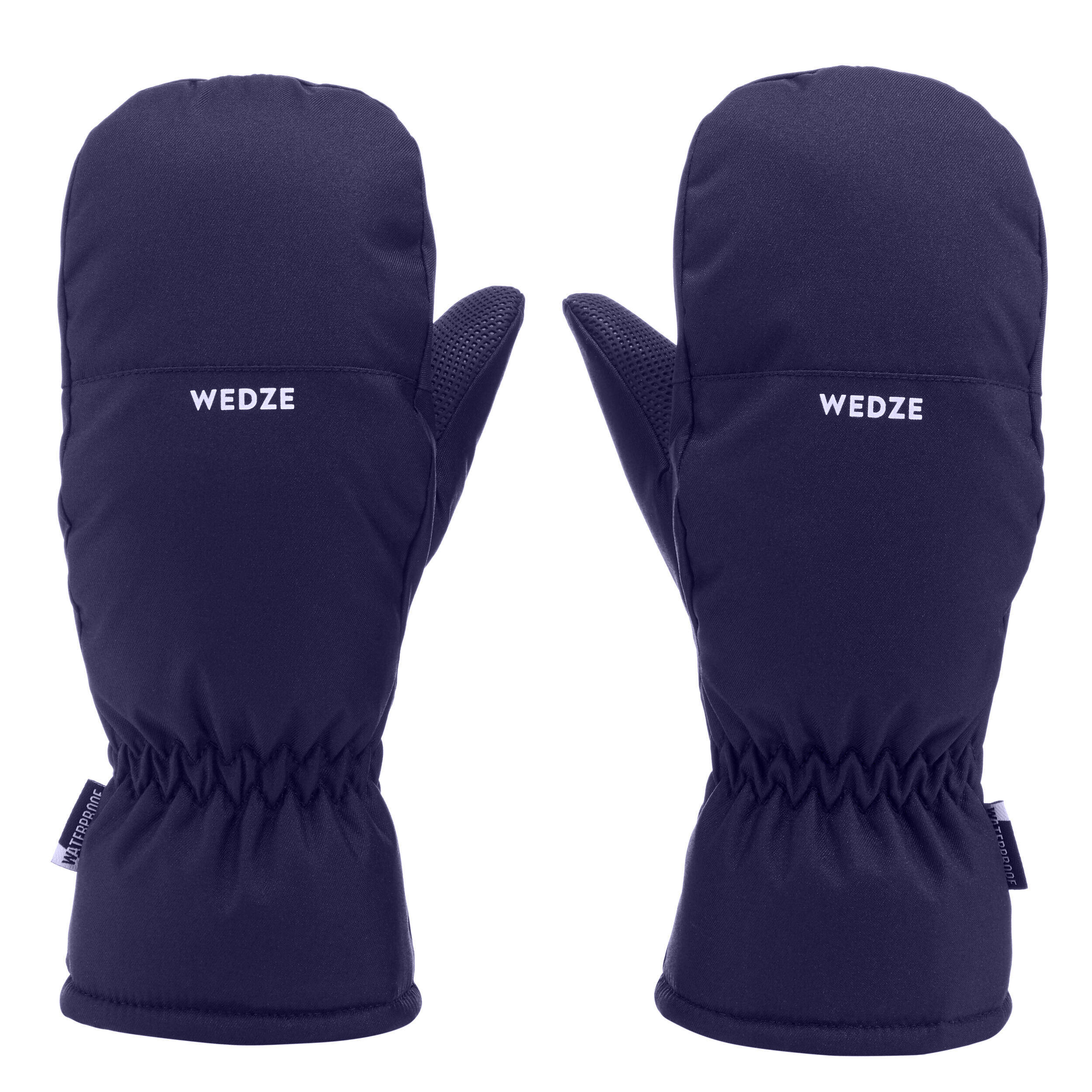 KIDS’ WARM AND WATERPROOF SKI MITTENS 100 NAVY BLUE/NEON PINK -  1