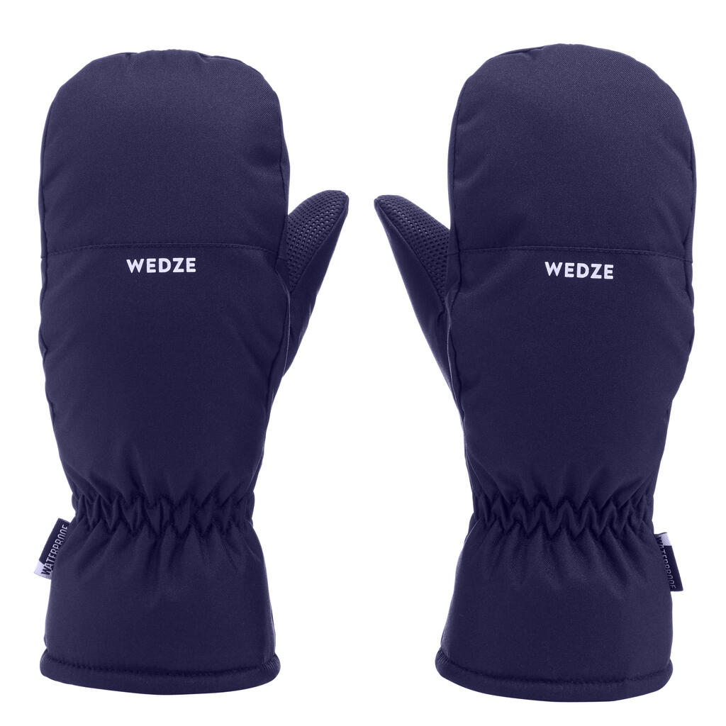 KIDS’ WARM AND WATERPROOF SKI MITTENS 100 NAVY BLUE/NEON PINK