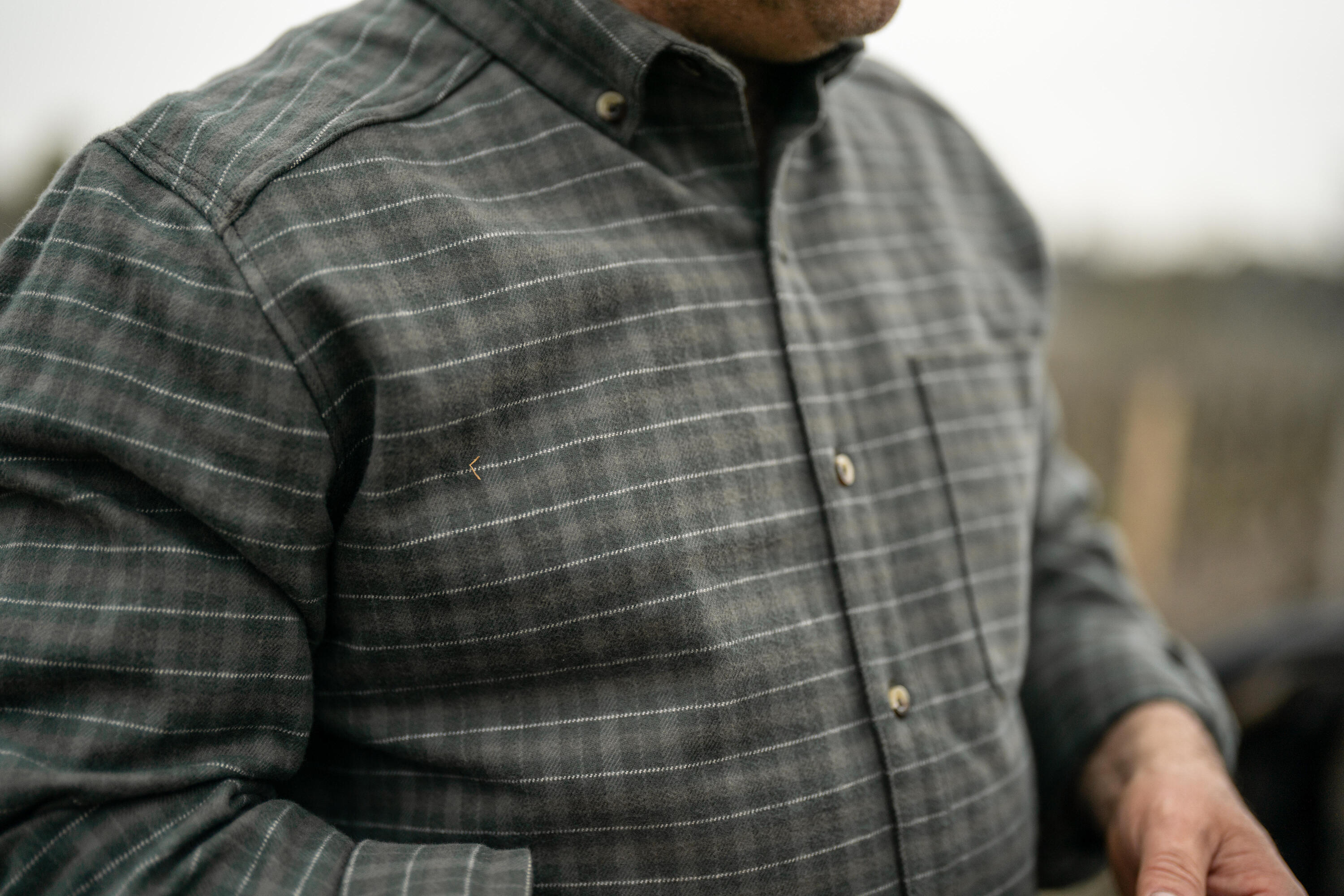 Camisa Sobrecamisa Manga Larga Hombre Solognac 100 Cuadro Verde Algodon Franela 5/10