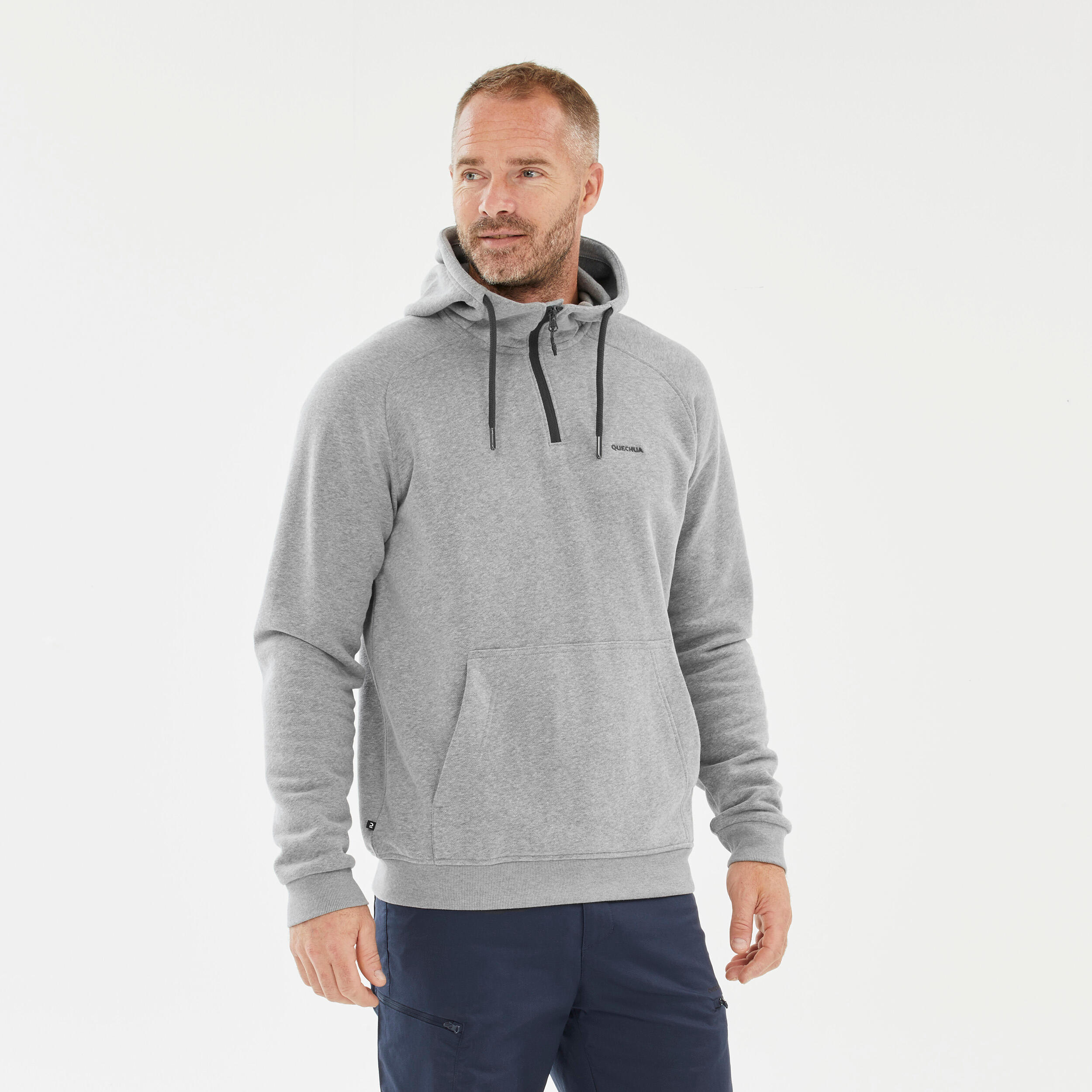 Sweatshirt Herren Wandern mit Kapuze und kurzem Reißverschluss- NH150 grau 2/7