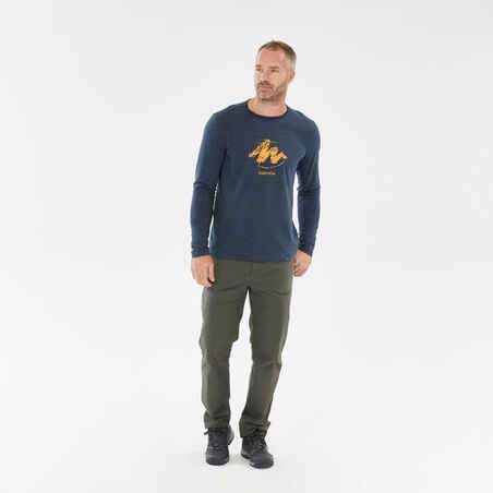 Men's Long-Sleeved T-shirt NH100 – Navy Blue