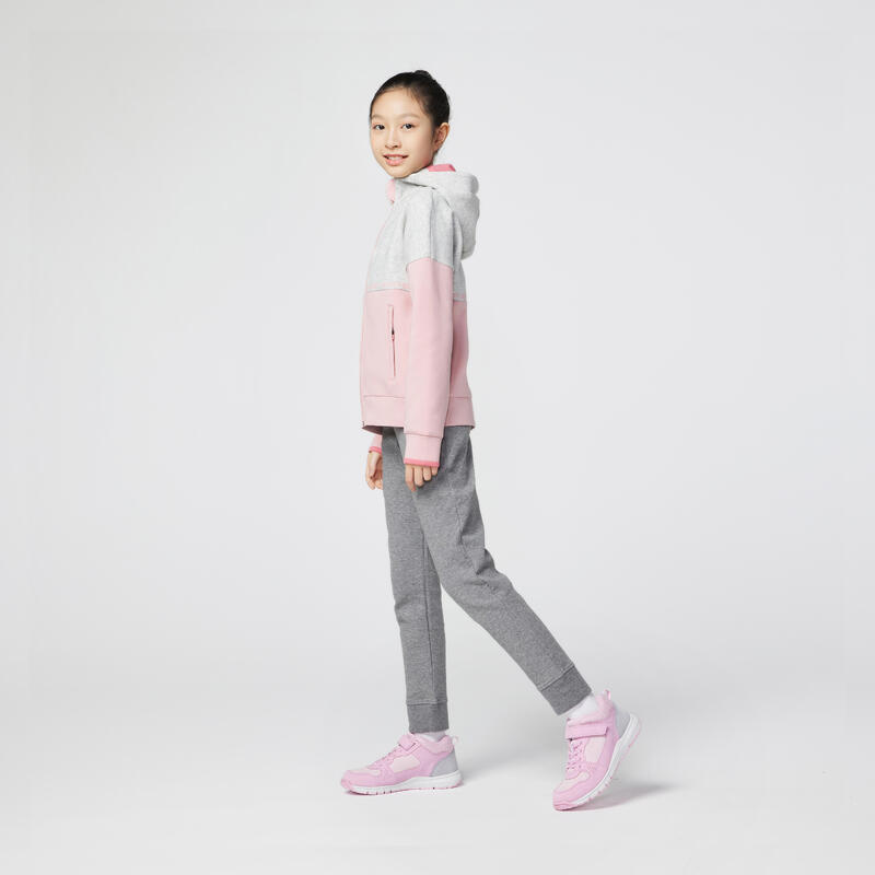 兒童透氣棉質連帽運動外套 900－粉色和淺雜灰色