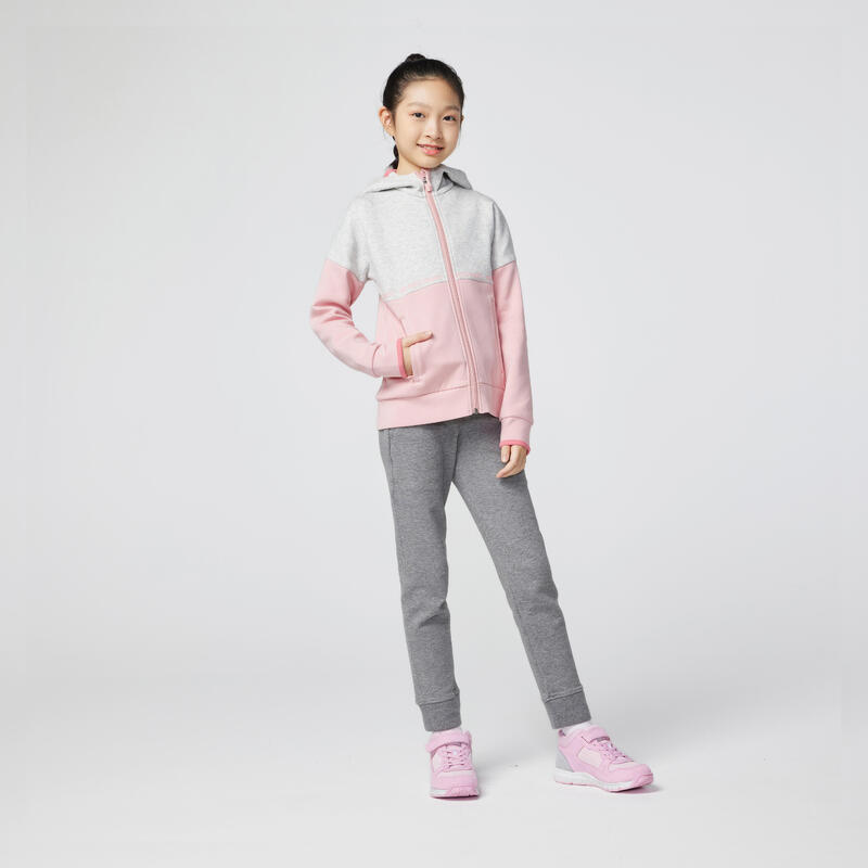 兒童透氣棉質連帽運動外套 900－粉色和淺雜灰色