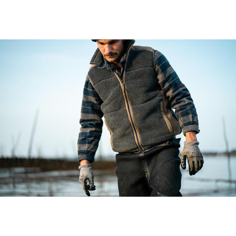 Chaleco Caza Solognac 500 Hombre Calido Borreguito Polar Gris