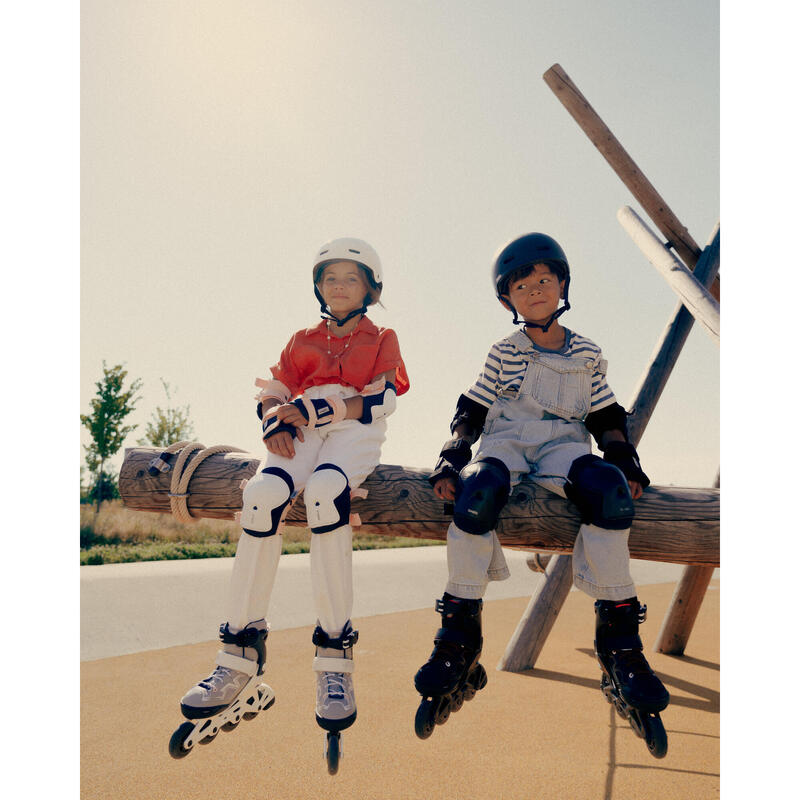 Set 3x2 beschermers voor kinderen voor rolschaatsen, steppen en skaten PLAY zwart