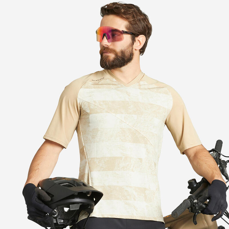 Cyklistický dres s krátkým rukávem na All-mountain horské kolo Feel béžový 