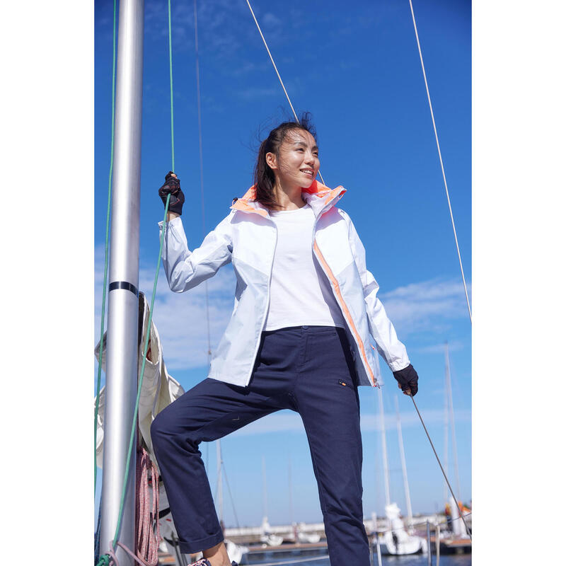 Sailing 100 Women's Waterproof Sailing Jacket - White Grey