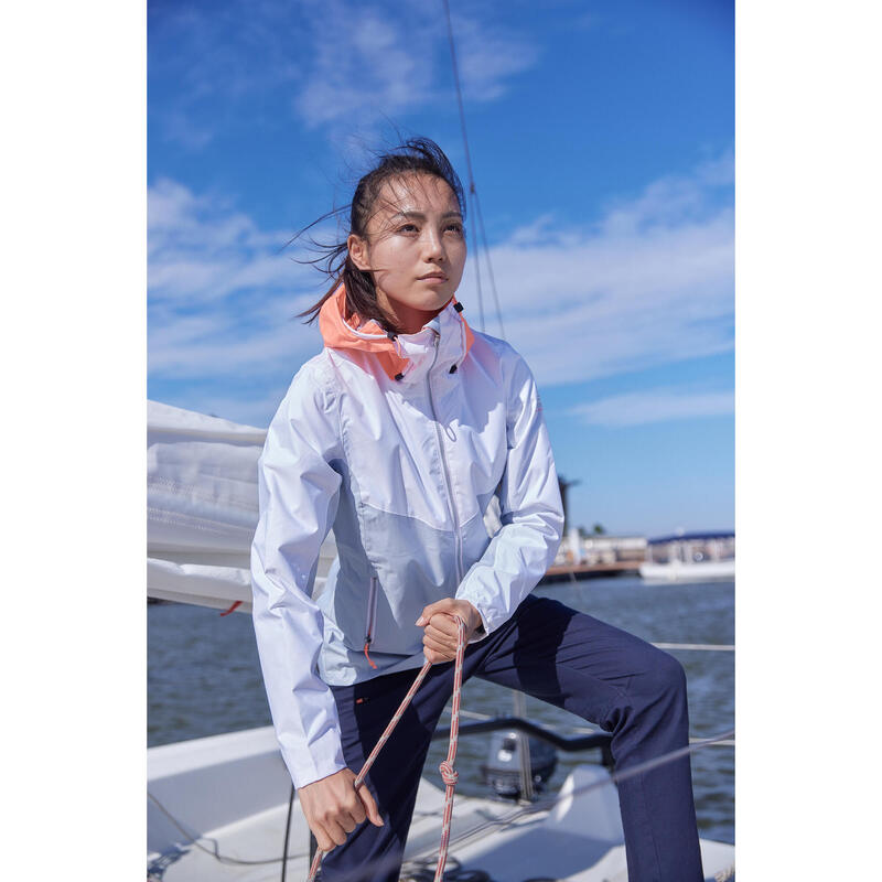 Sailing 100 Women's Waterproof Sailing Jacket - White Grey