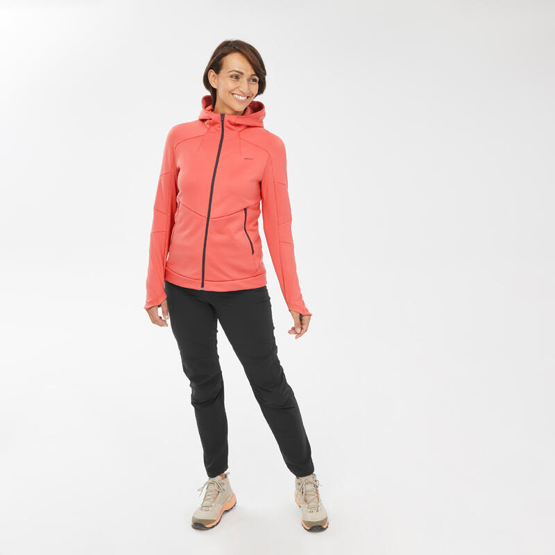 Fleecejacke Damen Kapuze Bergwandern - MH520 Hood orange