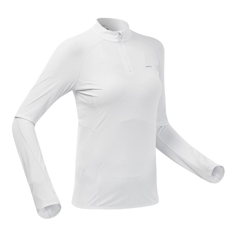 T-shirt trekking donna MH550 maniche lunghe bianca