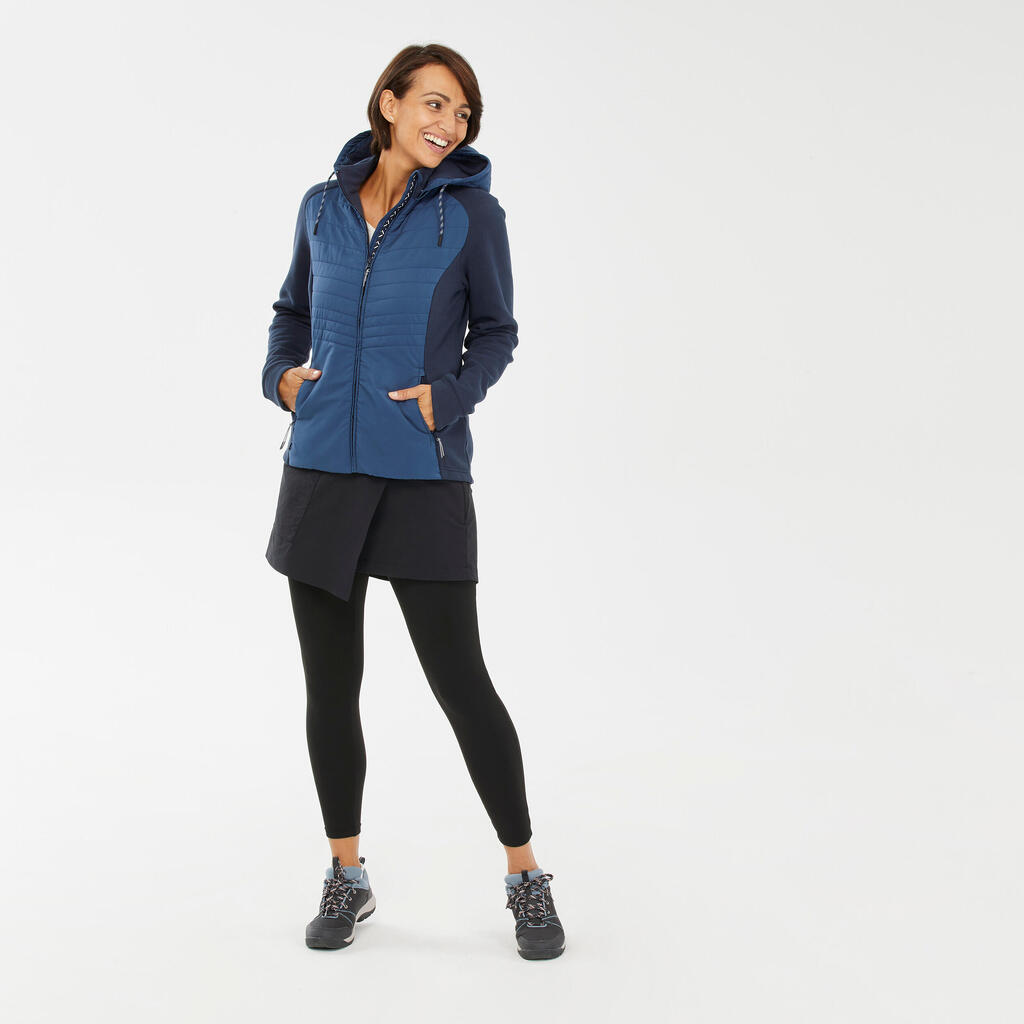 Sweatjacke Damen Hybridjacke Kapuze Naturwandern - NH500 Hybrid 