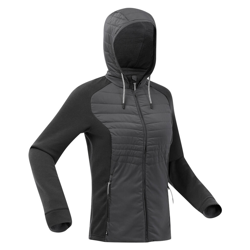 Sweatjacke Damen Hybridjacke Kapuze Naturwandern - NH500 Hybrid 