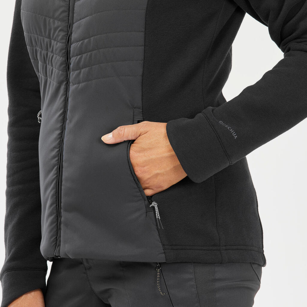 Sweatjacke Damen Hybridjacke Kapuze Naturwandern - NH500 Hybrid 