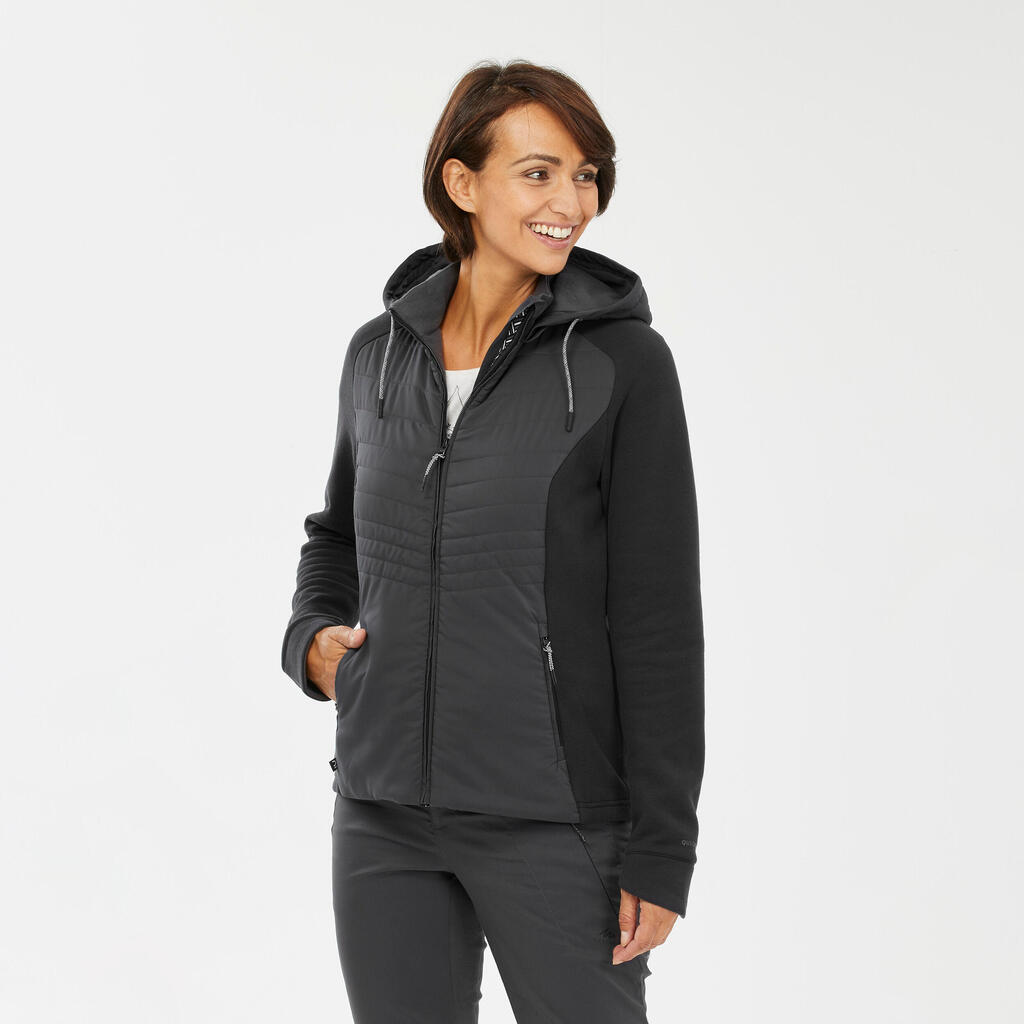 Sweatjacke Damen Hybridjacke Kapuze Naturwandern - NH500 Hybrid 