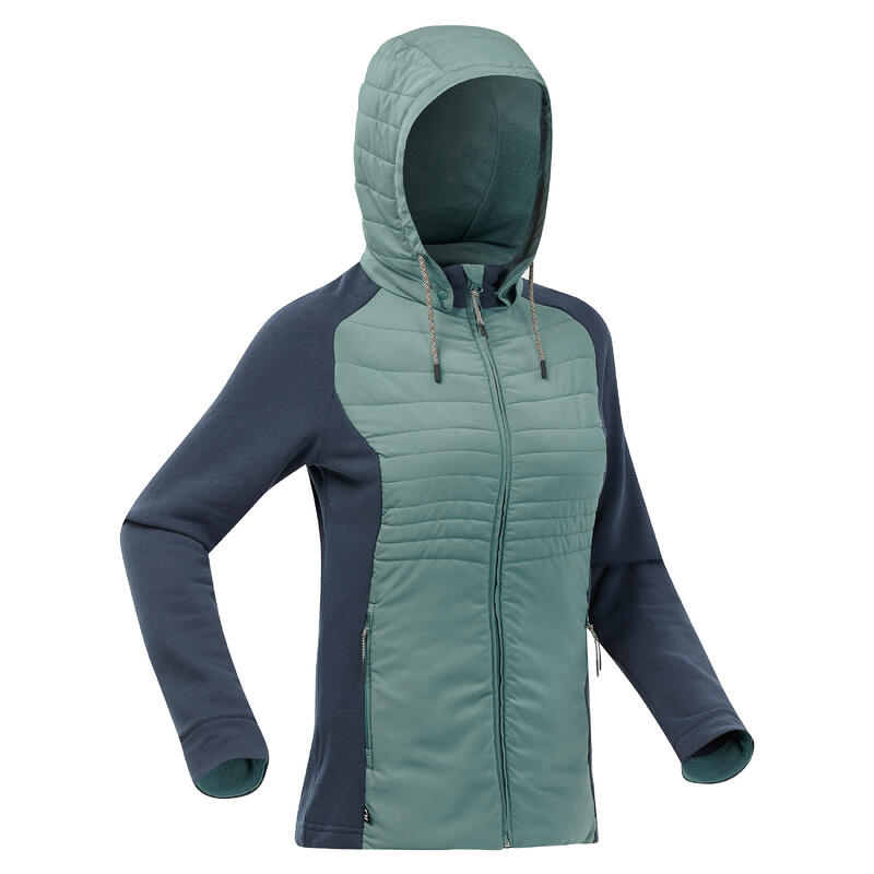 Sweat à capuche de randonnée femme, NH500 Hybrid bleu