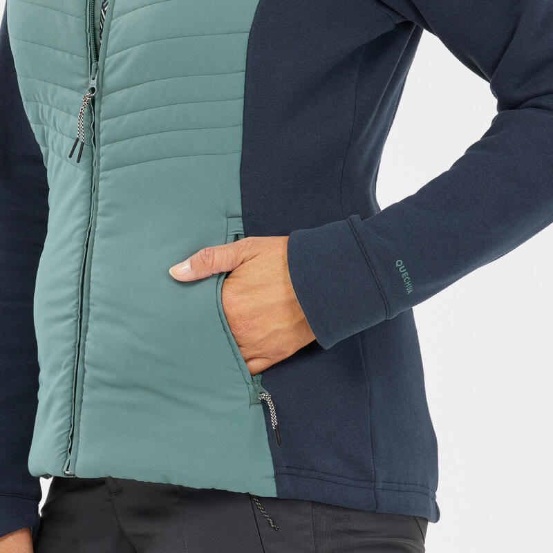 Sweat à capuche de randonnée femme, NH500 Hybrid bleu