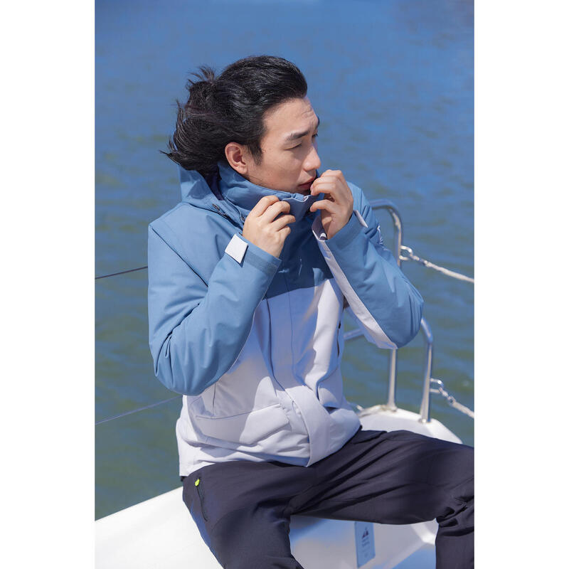 男款航海保暖外套 300 - 藍色／灰色