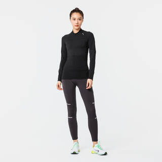 Run 500 Slim Women's Seamless Long-Sleeved Warm Running T-Shirt -black