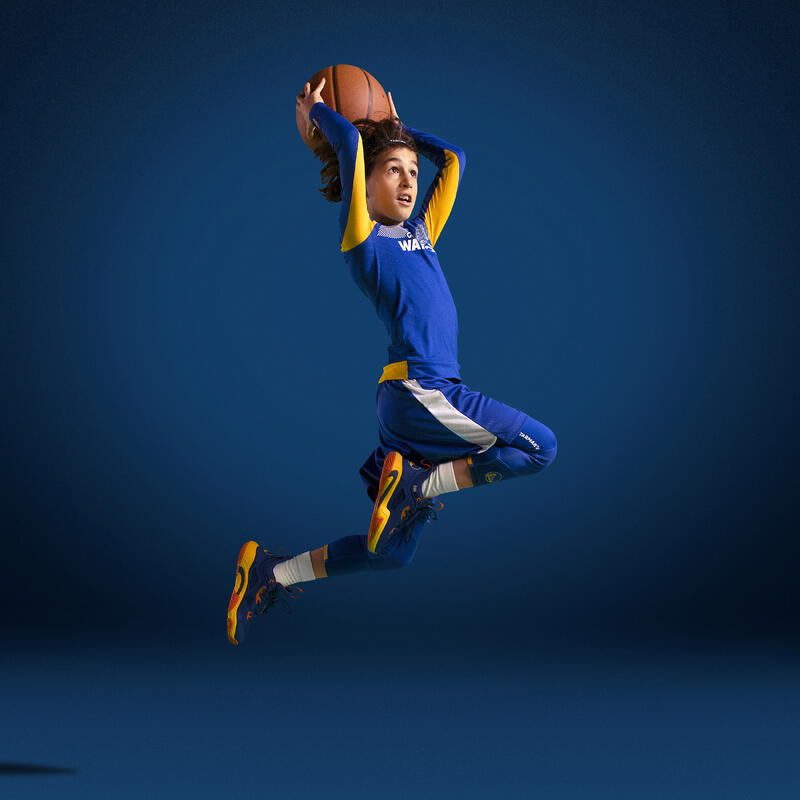 兒童款籃球打底衫 UT500 NBA 金州勇士隊－藍色