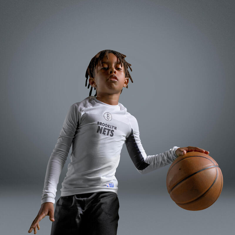 Camisola Térmica de Basquetebol UT500 NBA Brooklyn Nets Criança Branco