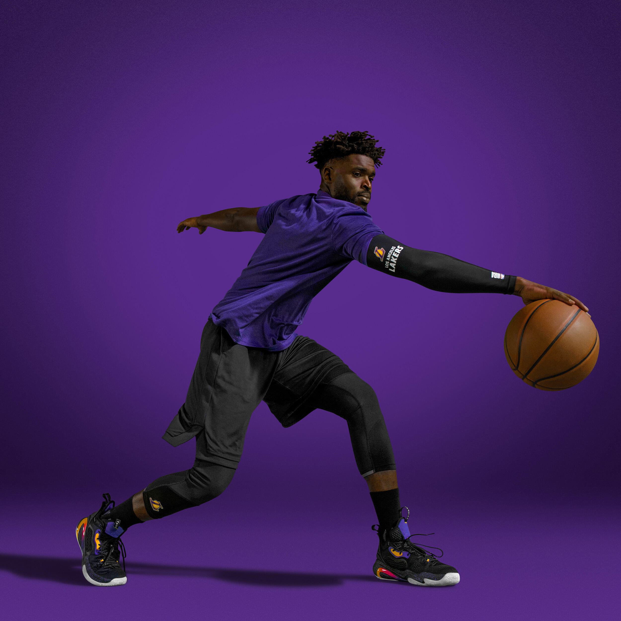 Legginsy do koszykówki 3/4 dla kobiet i mężczyzn NBA Tarmak 500 Los Angeles Lakers 7/10