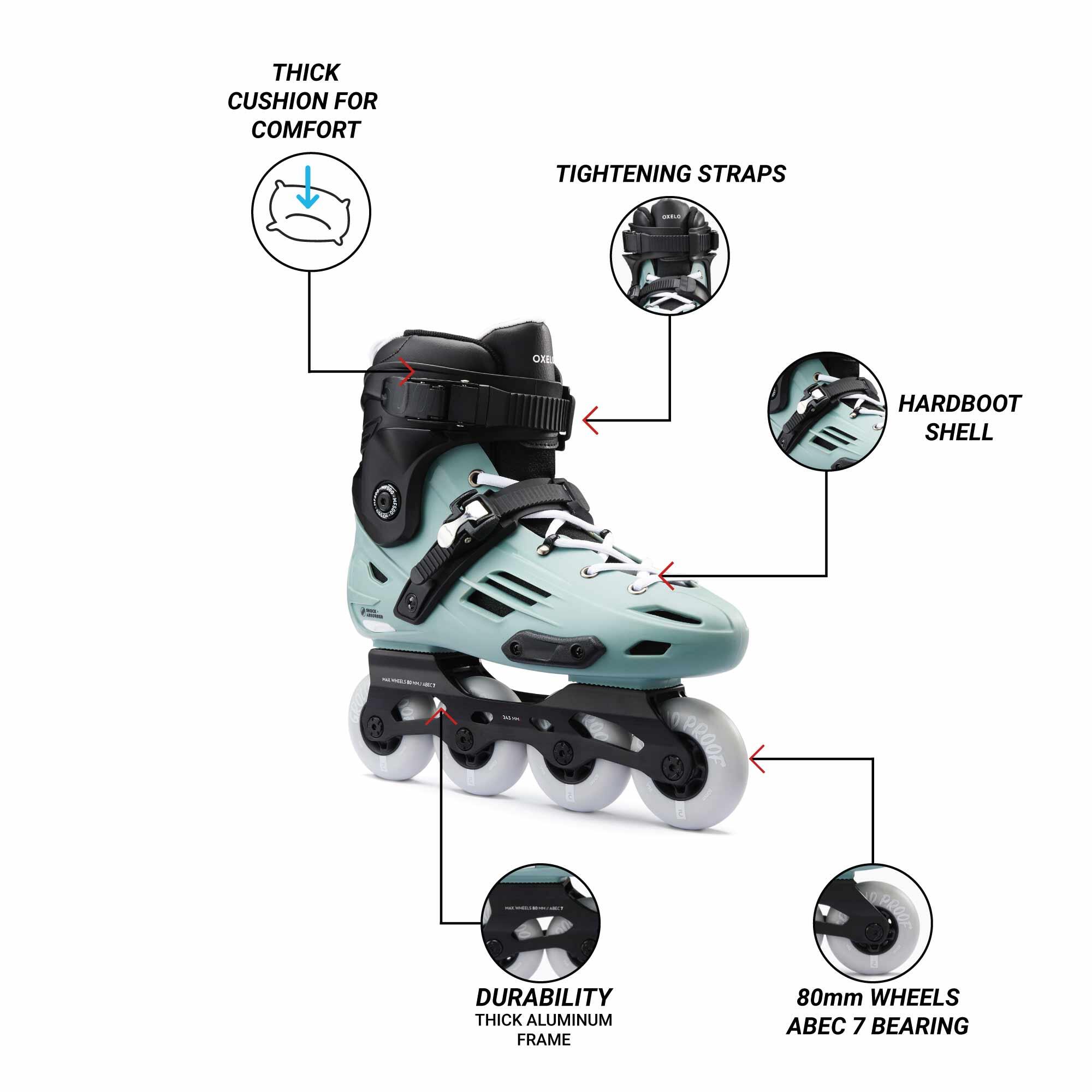 Inline Skates Inliner Freeride MF500 Light Erwachsene khaki  15/39