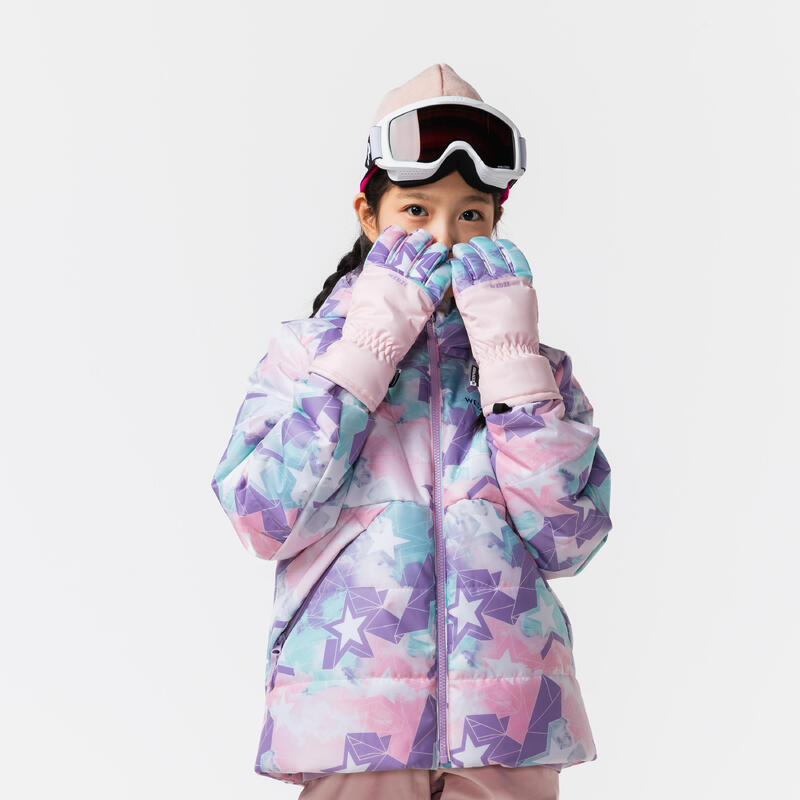 青少年滑雪手套 GL 100－粉色星星