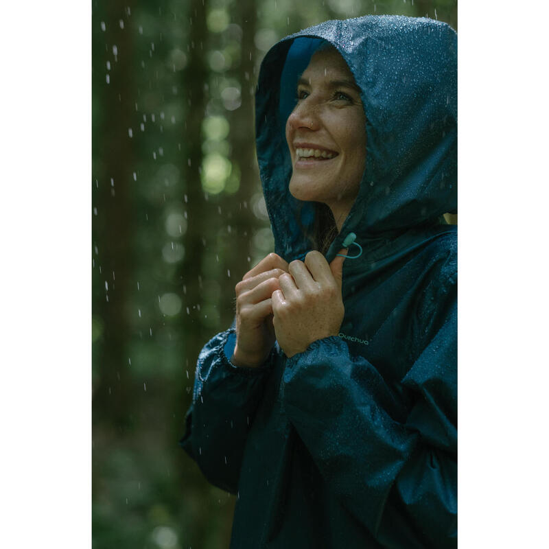 Chubasquero de montaña y trekking media cremallera Mujer Quechua Raincut