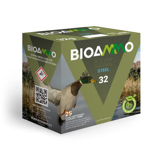 Cartuchos Caza Bioammo Lux Steel 32 Gramos Calibre 12/70 Perdigón Acero x25